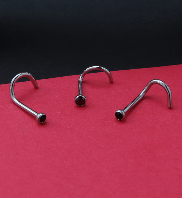 Black Gem Nose Screw Ring - Image 2