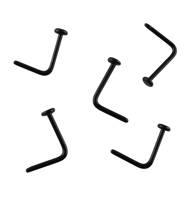 Black Glass L Bend Nose Ring