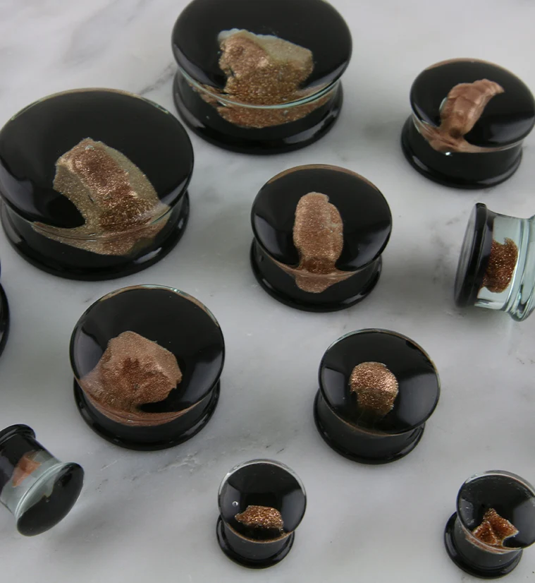 Black & Goldstone Glass Plugs - Image 4
