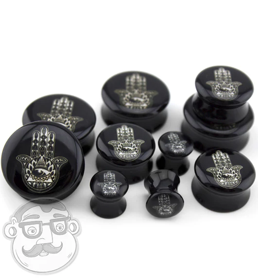 Black Hamsa Hand Plugs - Image 3