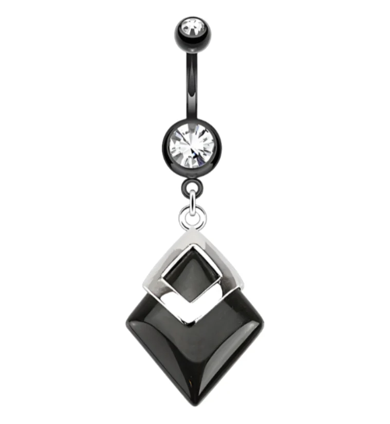 Black PVD Hanging Obsidian Stone Zircon Belly Button Ring