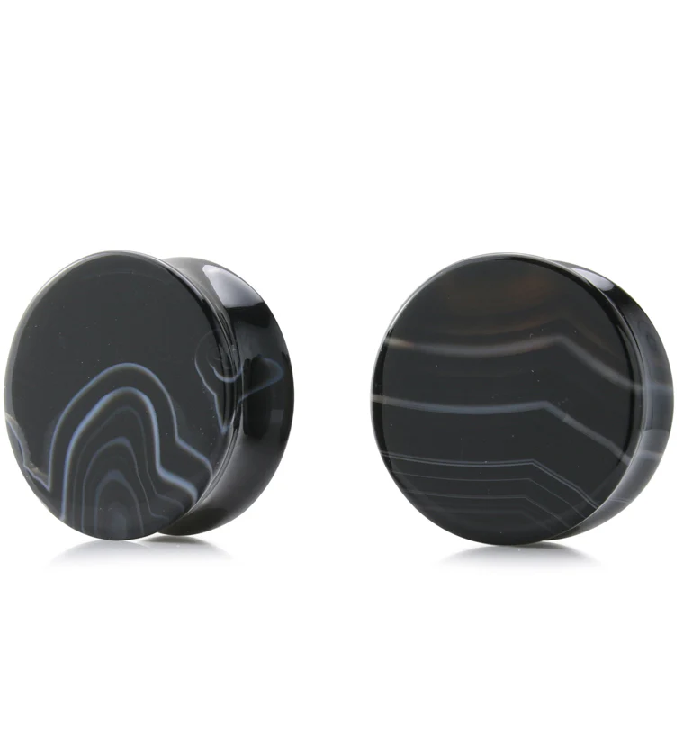 Black Line Agate Stone Plugs 1" (25.5mm) Version 1 - Image 2