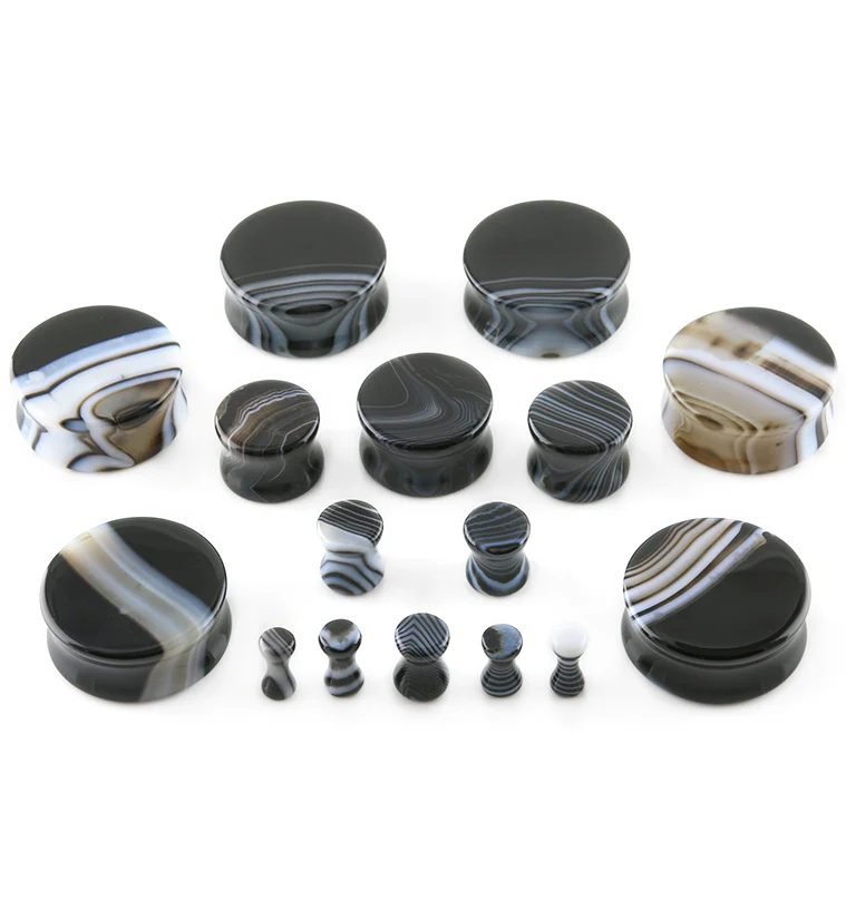 Black Line Agate Stone Plugs - Image 6