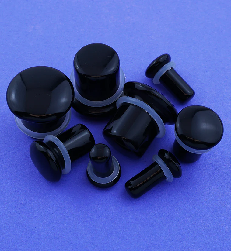 Black Obsidian Single Flare Stone Plugs - Image 2