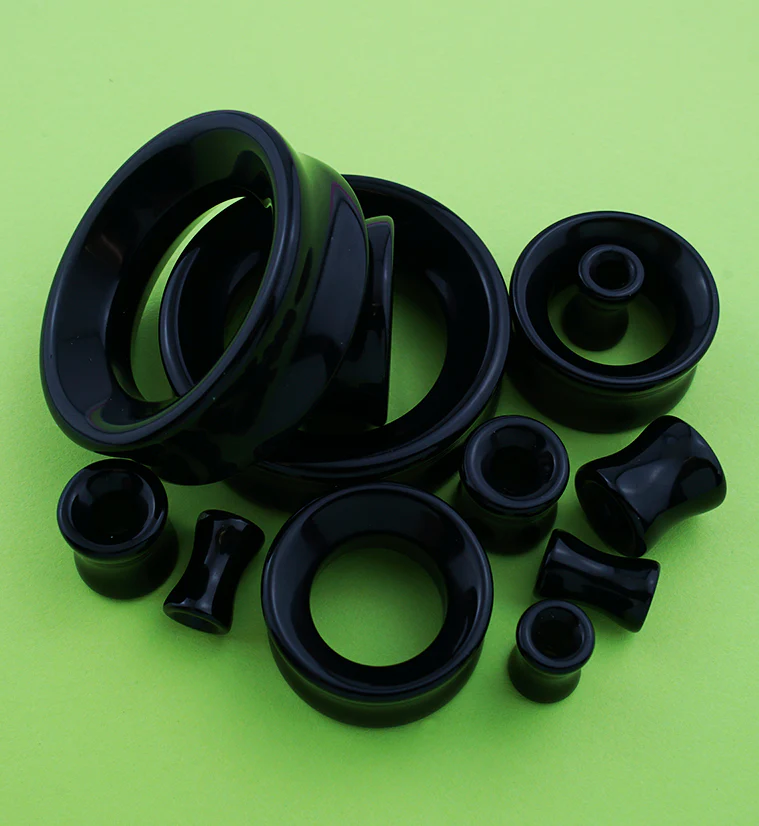 Black Obsidian Stone Double Flare Tunnels - Image 2