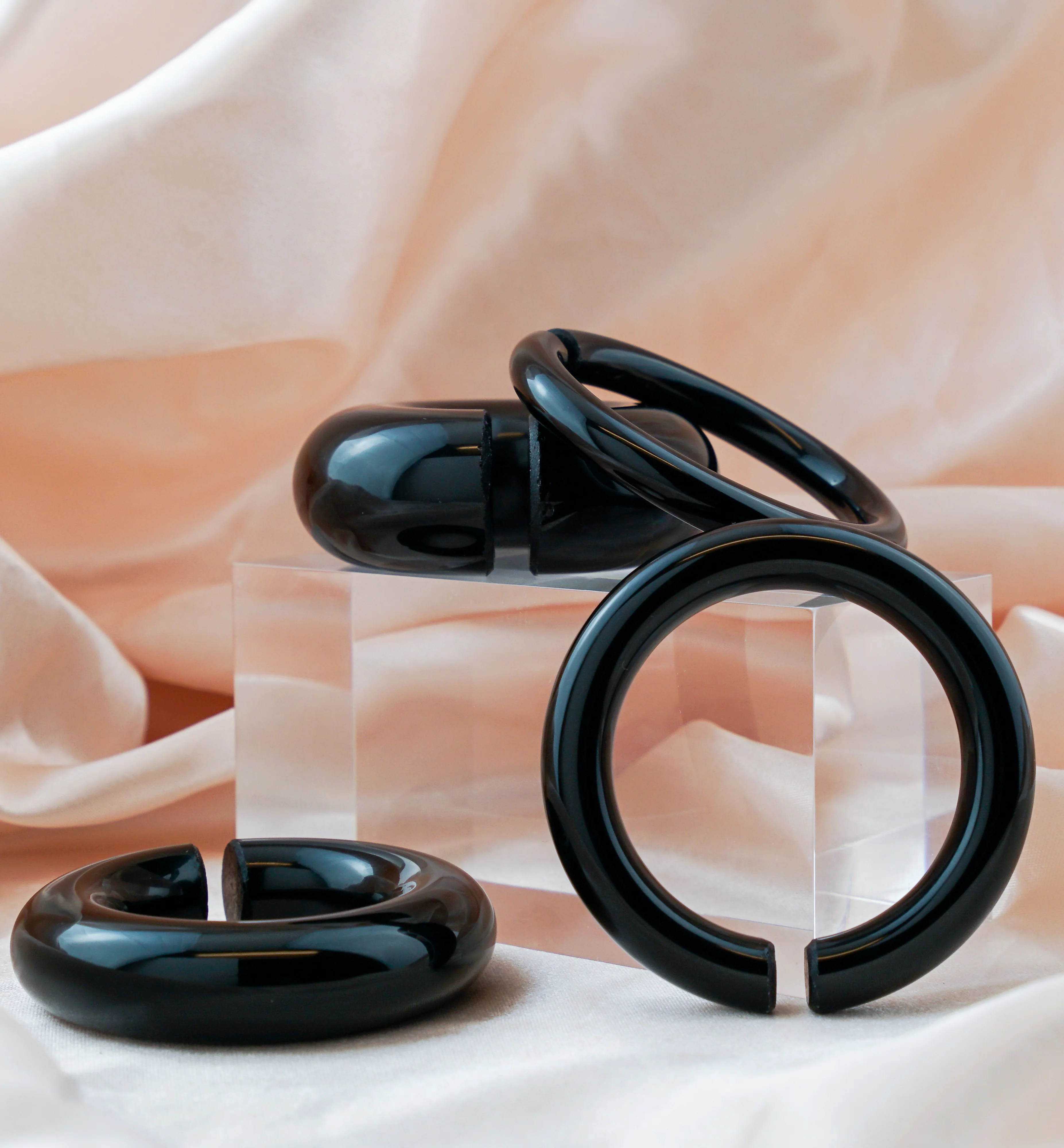 Black Obsidian Stone Hoop Plugs - Image 2