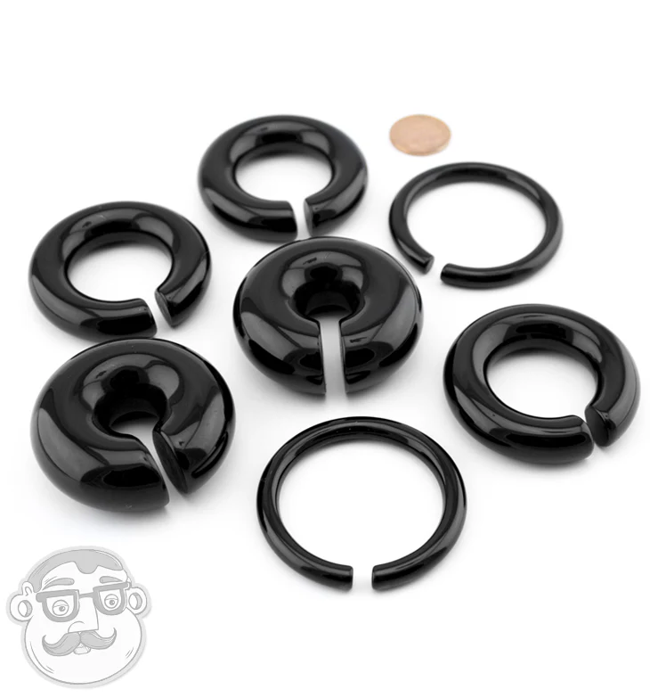 Black Obsidian Stone Hoop Plugs - Image 3