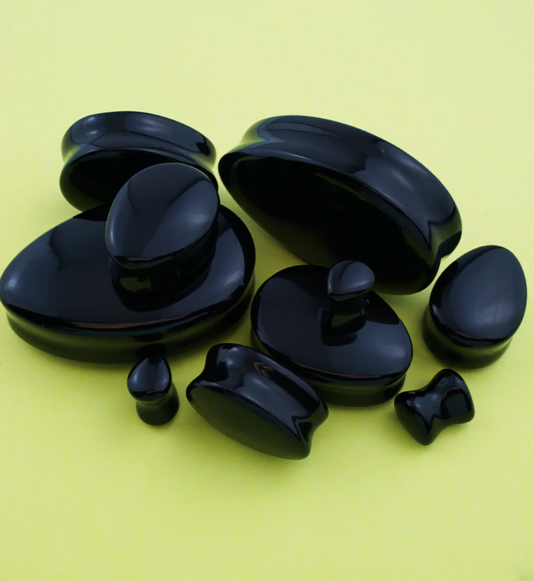 Black Obsidian Stone Teardrop Plugs - Image 2