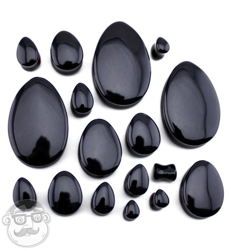 Black Obsidian Stone Teardrop Plugs - Image 3