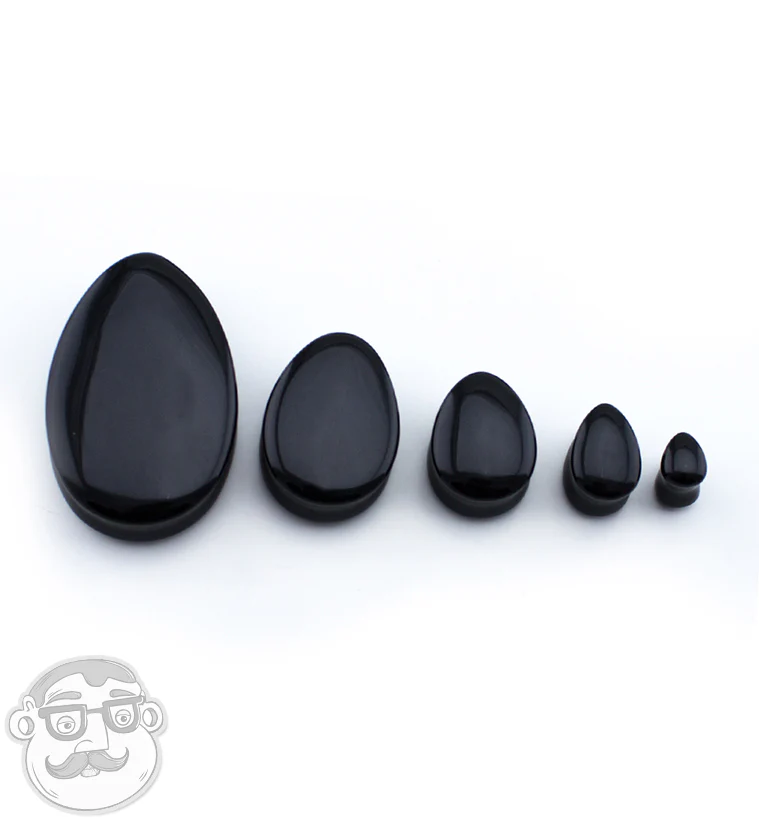 Black Obsidian Stone Teardrop Plugs - Image 6