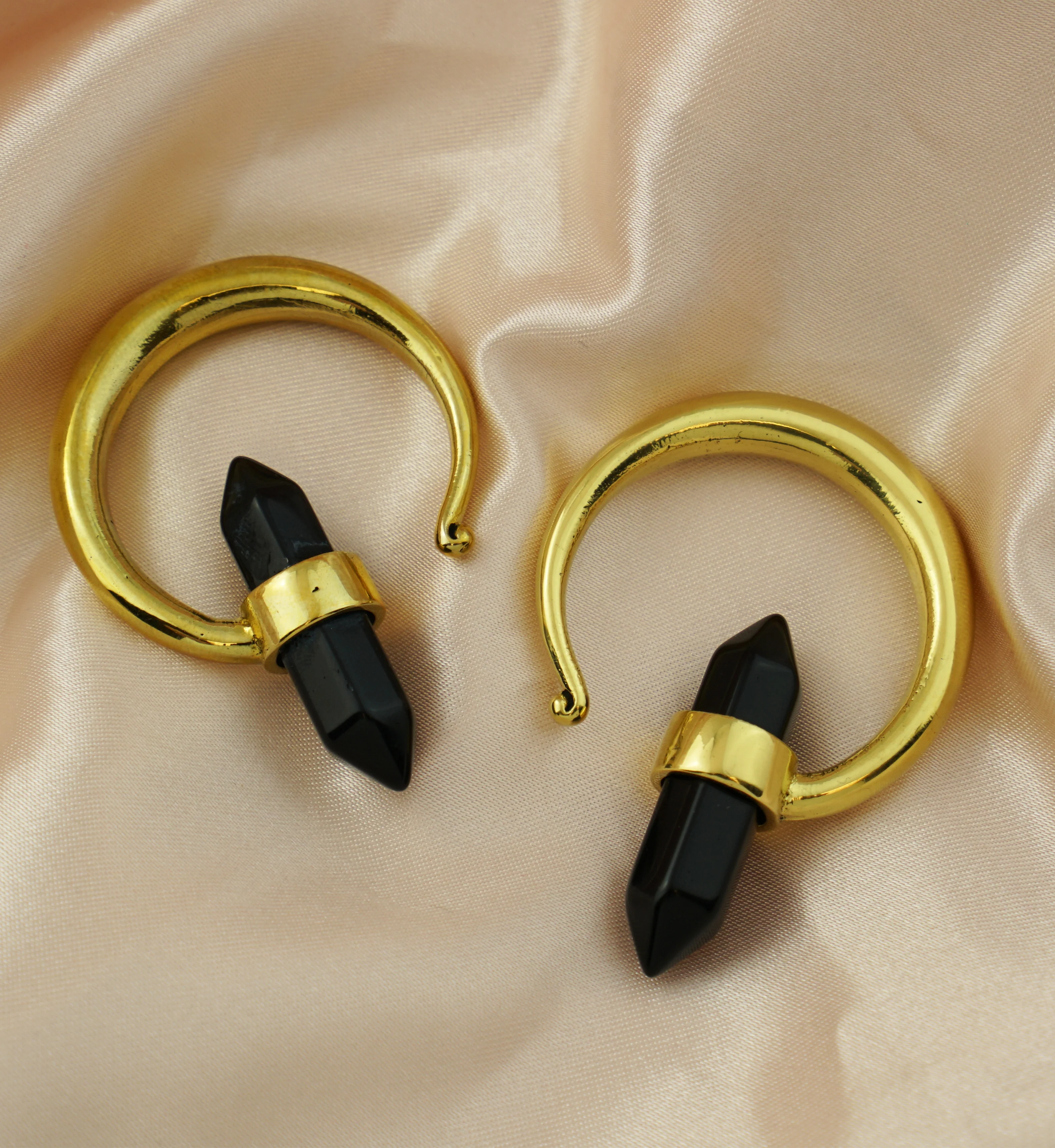 Black Onyx Crystal Hoop Brass Ear Weights - Image 2
