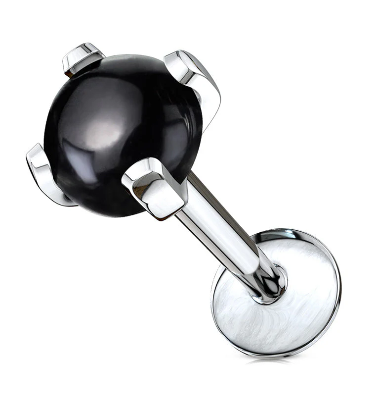 Black Onyx Stone Prong Top Internally Threaded Labret