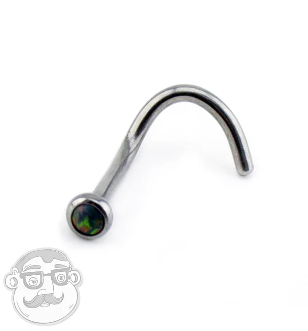 Black Opalite Titanium Nose Screw Ring - Image 2