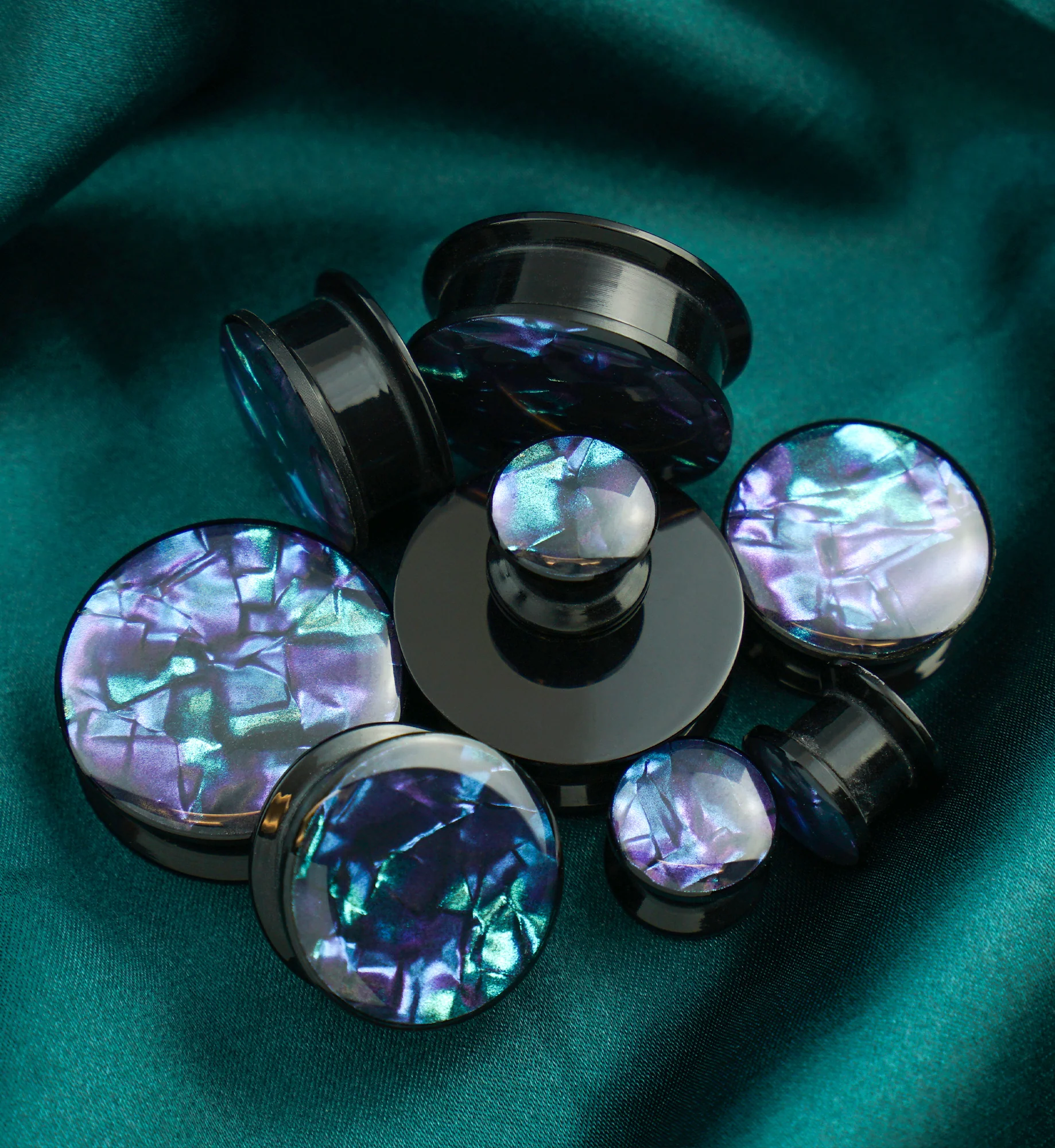 Black Plugs With Abalone Shell Inlay - Image 2