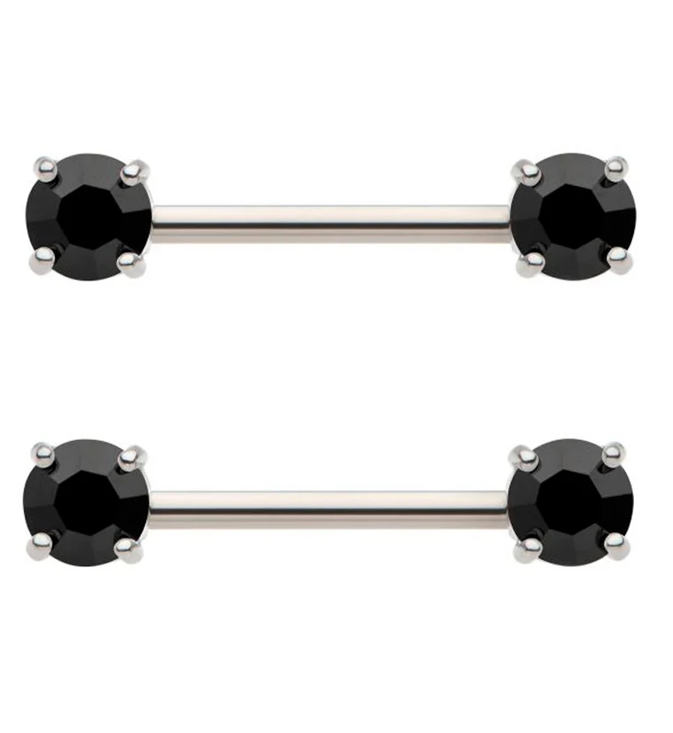 Black Prong CZ Stainless Steel Nipple Barbell