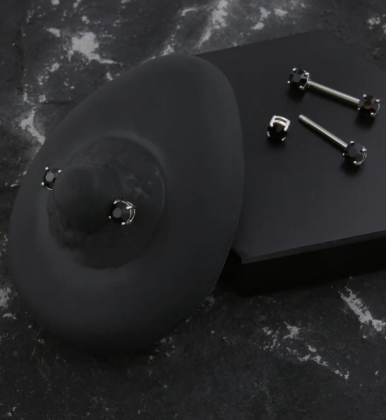 Black Prong CZ Stainless Steel Nipple Barbell - Image 2