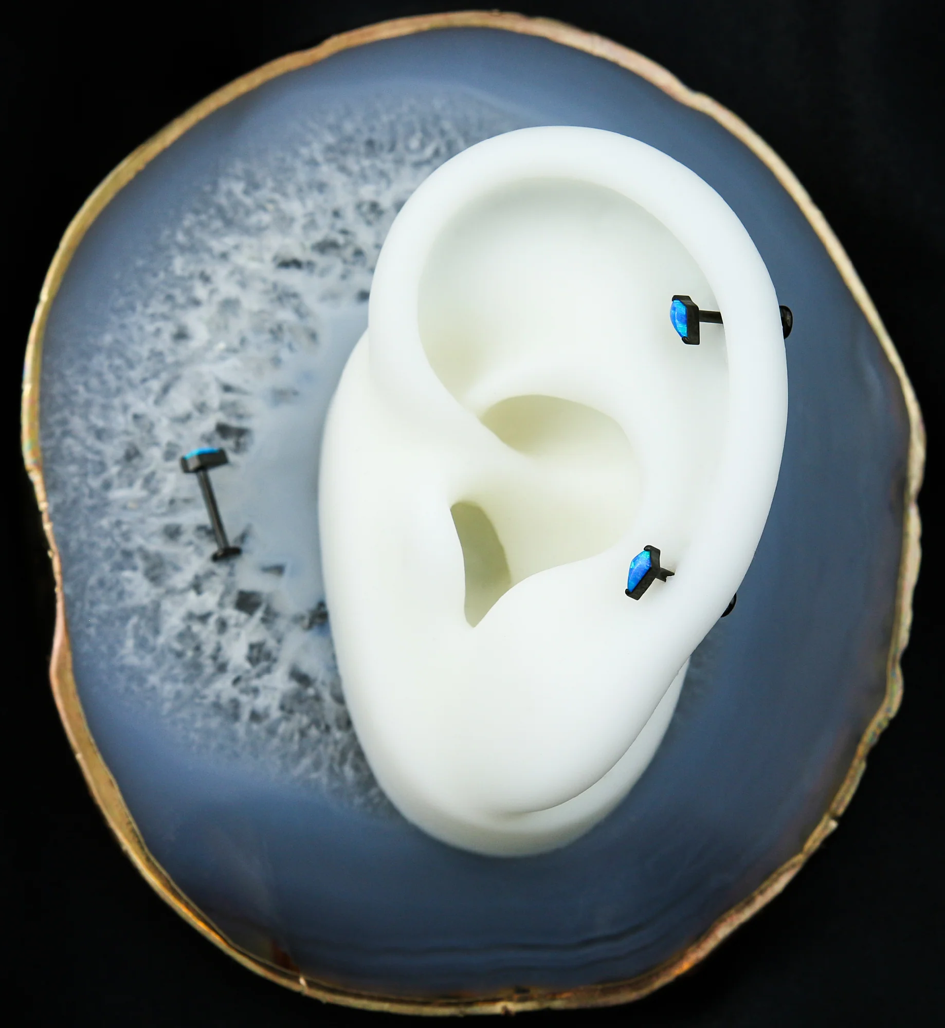 Black PVD Abyss Blue Opalite Titanium Threadless Labret - Image 2