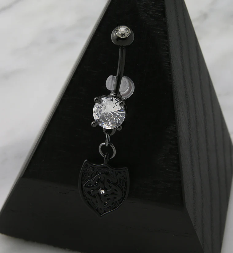 Black PVD Aegis CZ Dangle Belly Button Ring - Image 2