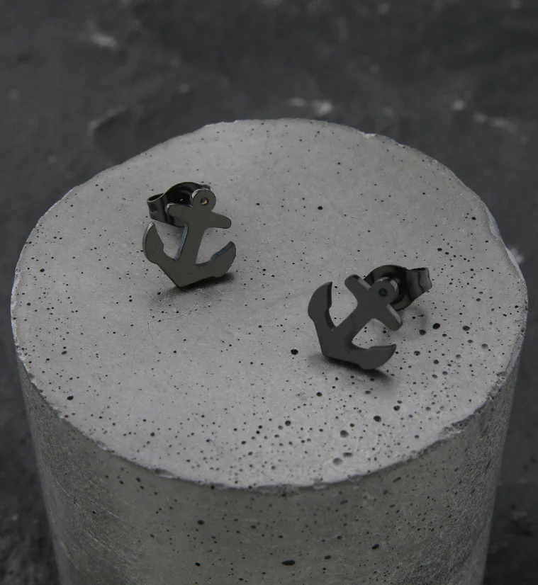 Black PVD Anchor Stainless Steel Earrings - Image 2