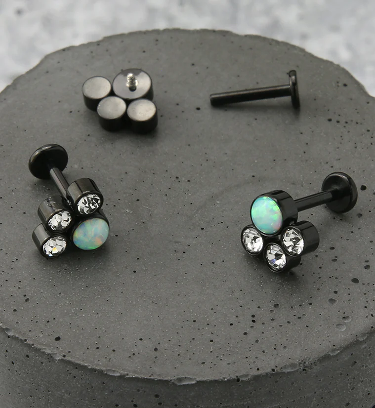 Black PVD Array White Opalite Clear CZ Titanium Internally Threaded Labret - Image 2
