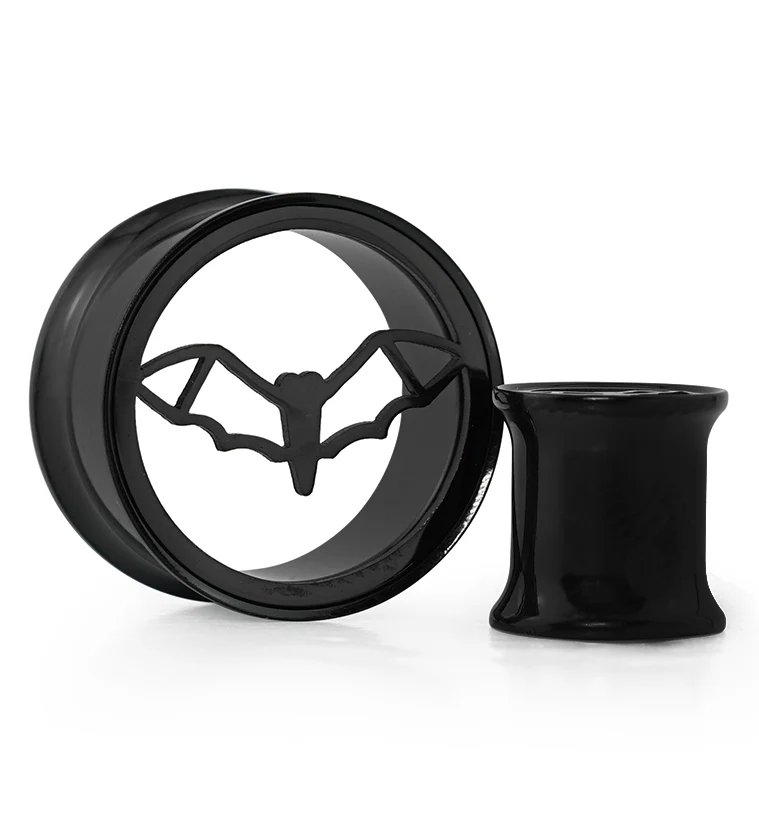 Black PVD Bat Sign Stainless Steel Double Flare Tunnel Plugs