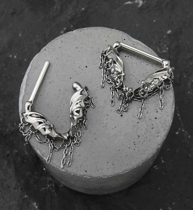 Black PVD Bat Wing Chains Nipple Clicker - Image 2