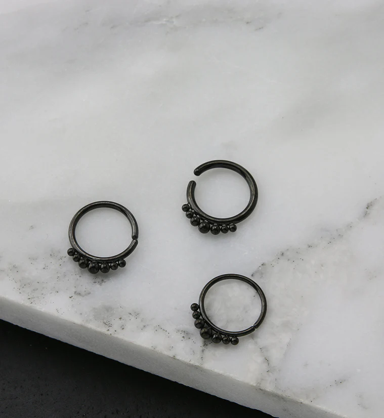 Black PVD Beaded Annealed Seamless Hoop Ring - Image 2