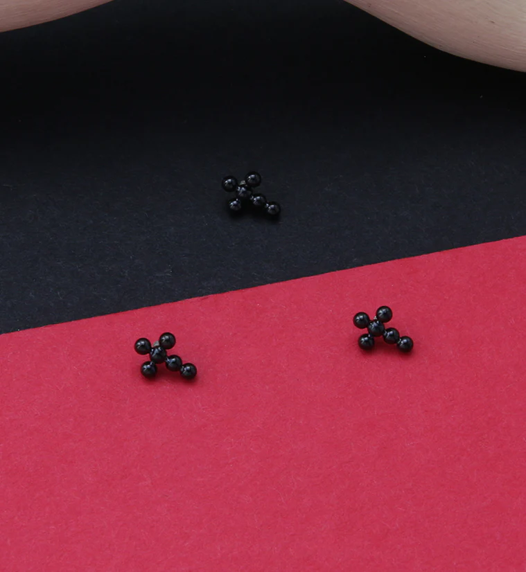 Black PVD Beaded Cross Titanium Internally Threaded Top - Image 2
