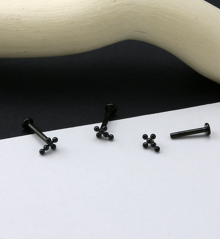 Black PVD Beaded Cross Titanium Labret - Image 2