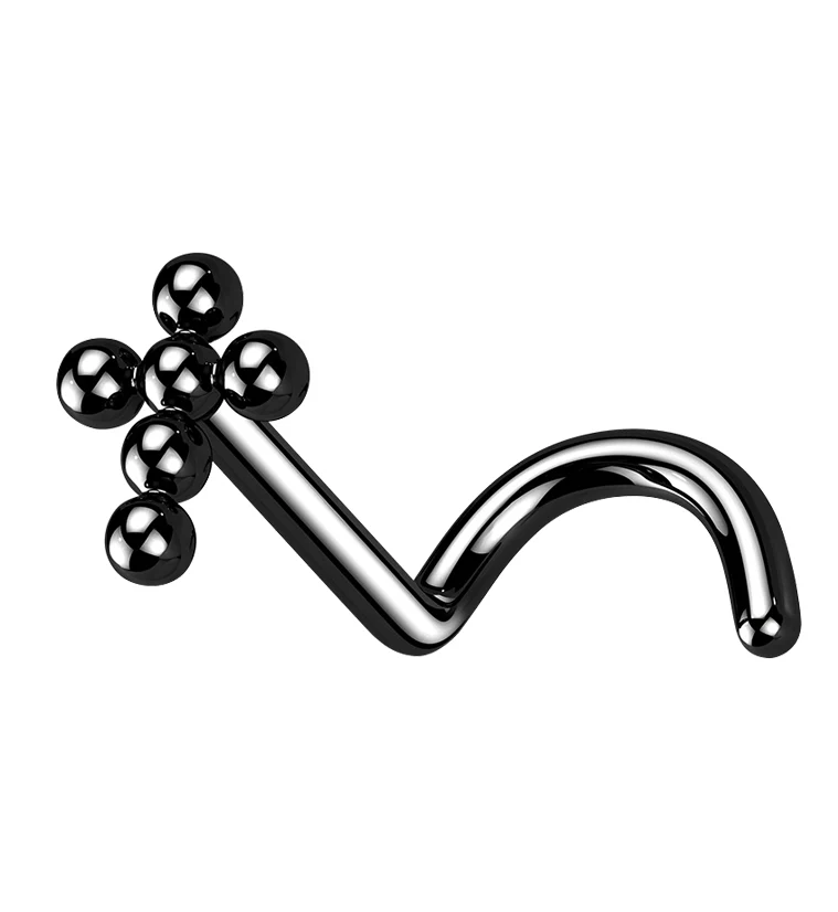 Black PVD Beaded Cross Titanium Nose Screw
