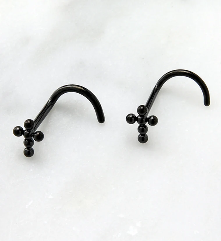 Black PVD Beaded Cross Titanium Nose Screw - Image 2