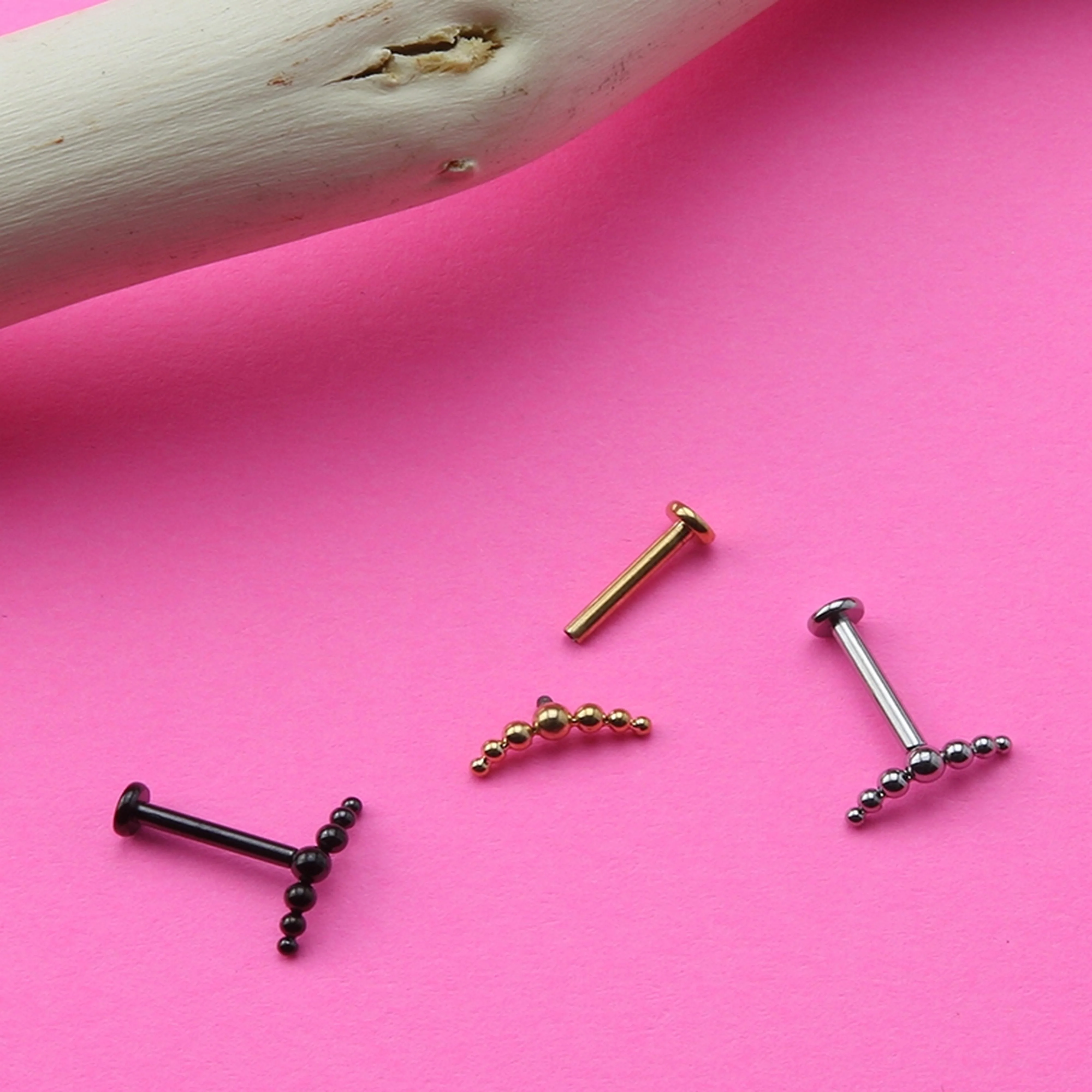 Black PVD Beaded Lineup Titanium Labret Post - Image 3
