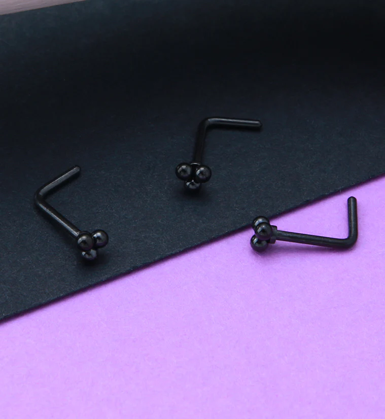 Black PVD Beaded Triad L Bend Nose Stud - Image 2