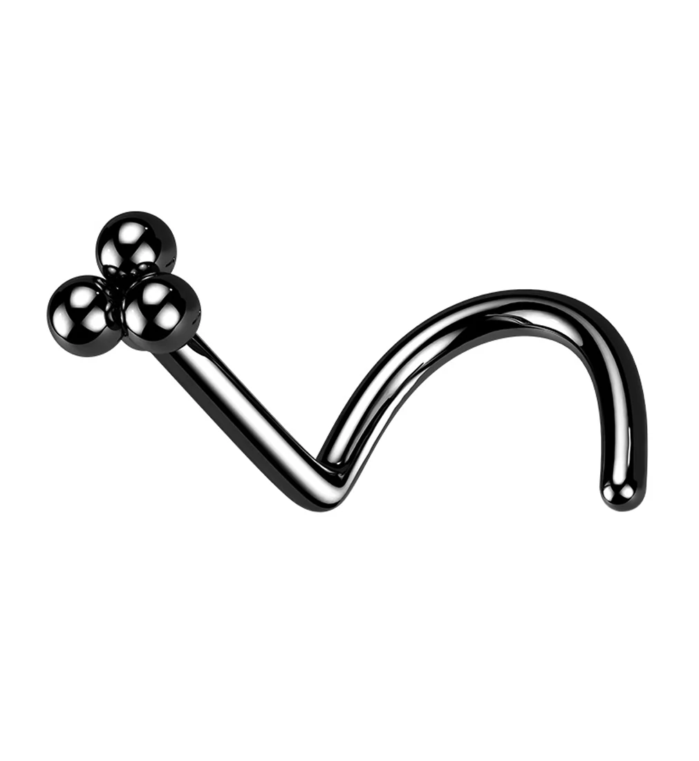Black PVD Beaded Triad Nose Screw Ring