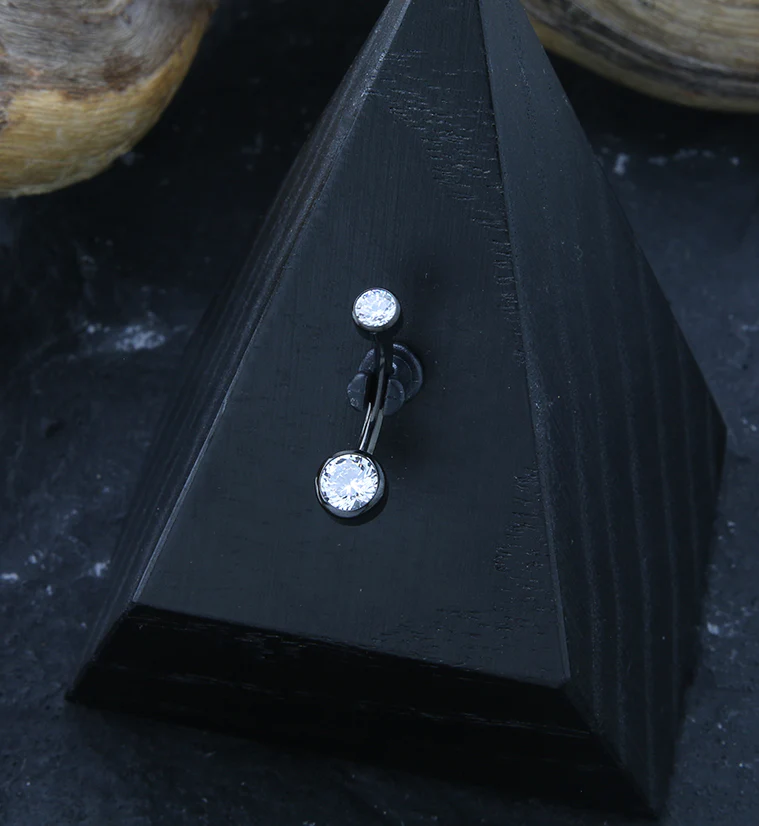 Black PVD Bezel Clear CZ Internally Threaded Titanium Belly Button Ring - Image 2