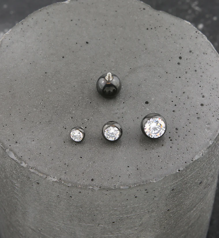 Black PVD Bezel Clear CZ Internally Threaded Titanium Top - Image 3