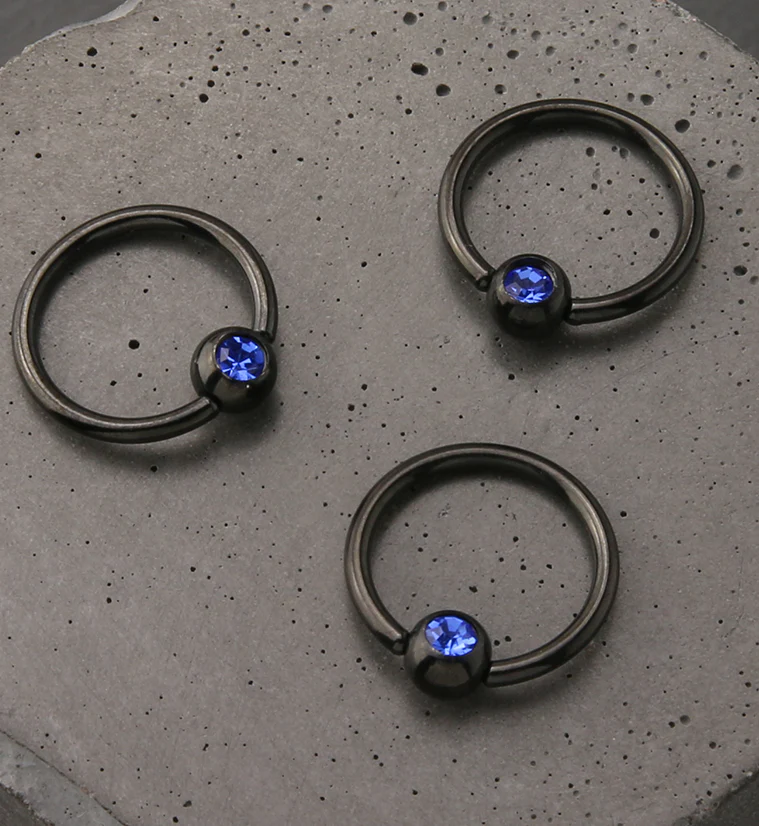 Black PVD Blue CZ Captive Ring - Image 2