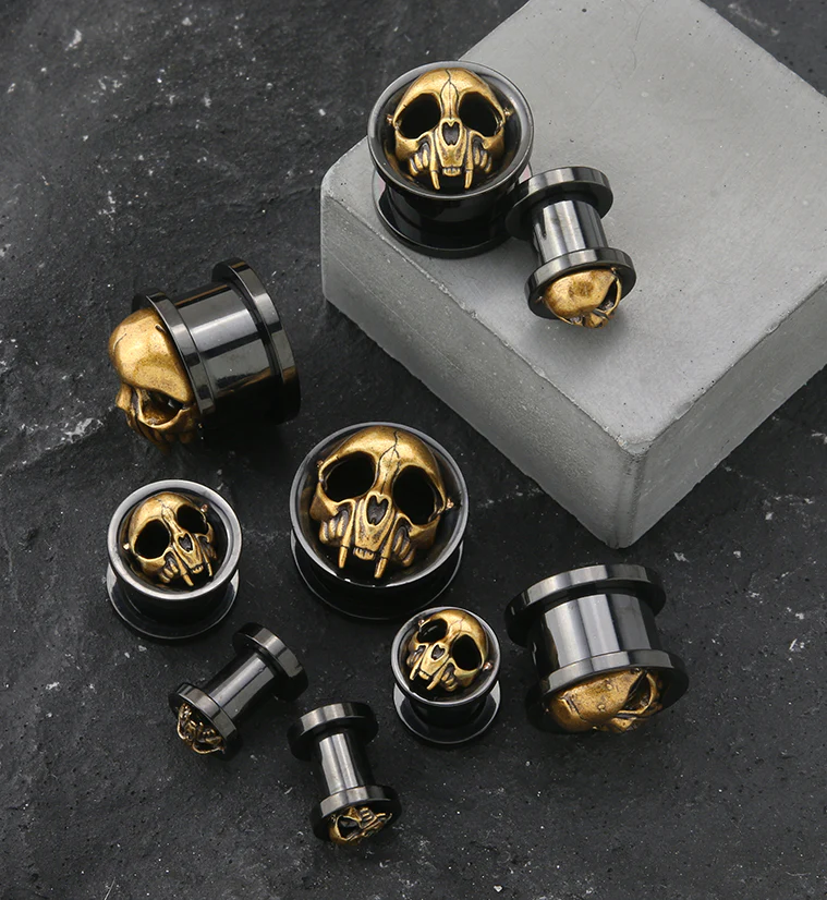 Canine Skull Black PVD Stainless Steel Tunnel Plugs - Image 2