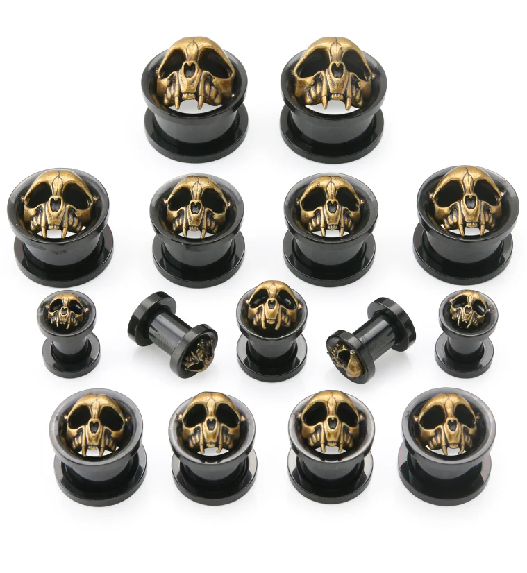 Canine Skull Black PVD Stainless Steel Tunnel Plugs - Image 3