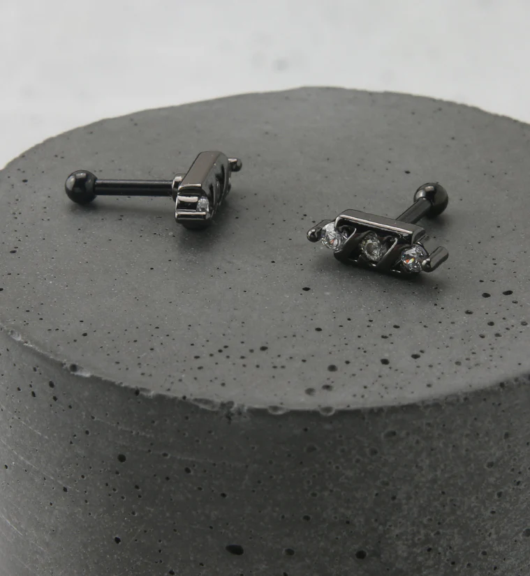 Black PVD Camber CZ Cartilage Barbell - Image 2
