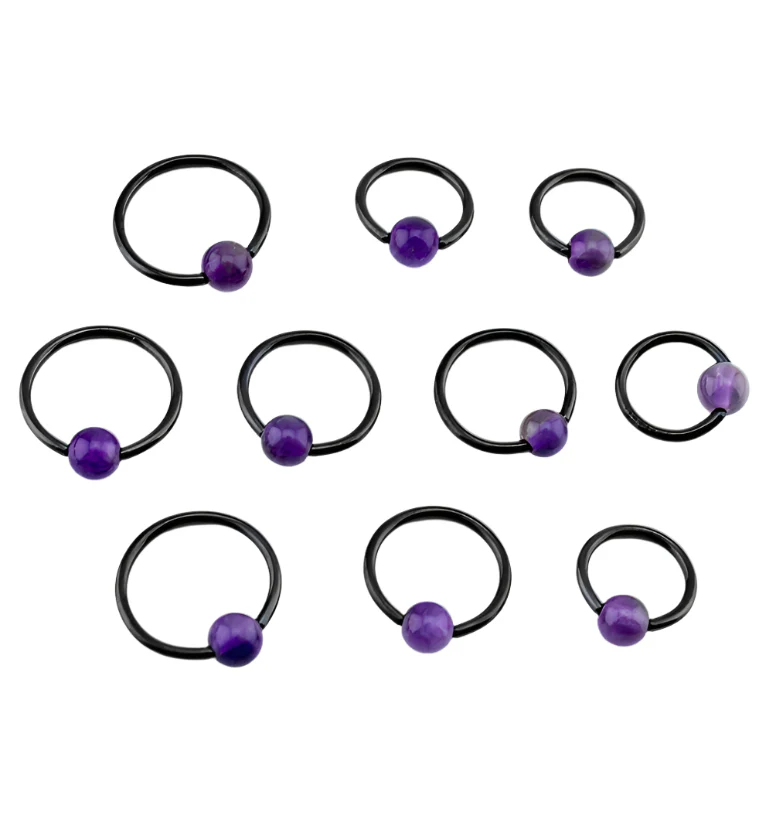 Amethyst Stone Black PVD Captive Bead Ring