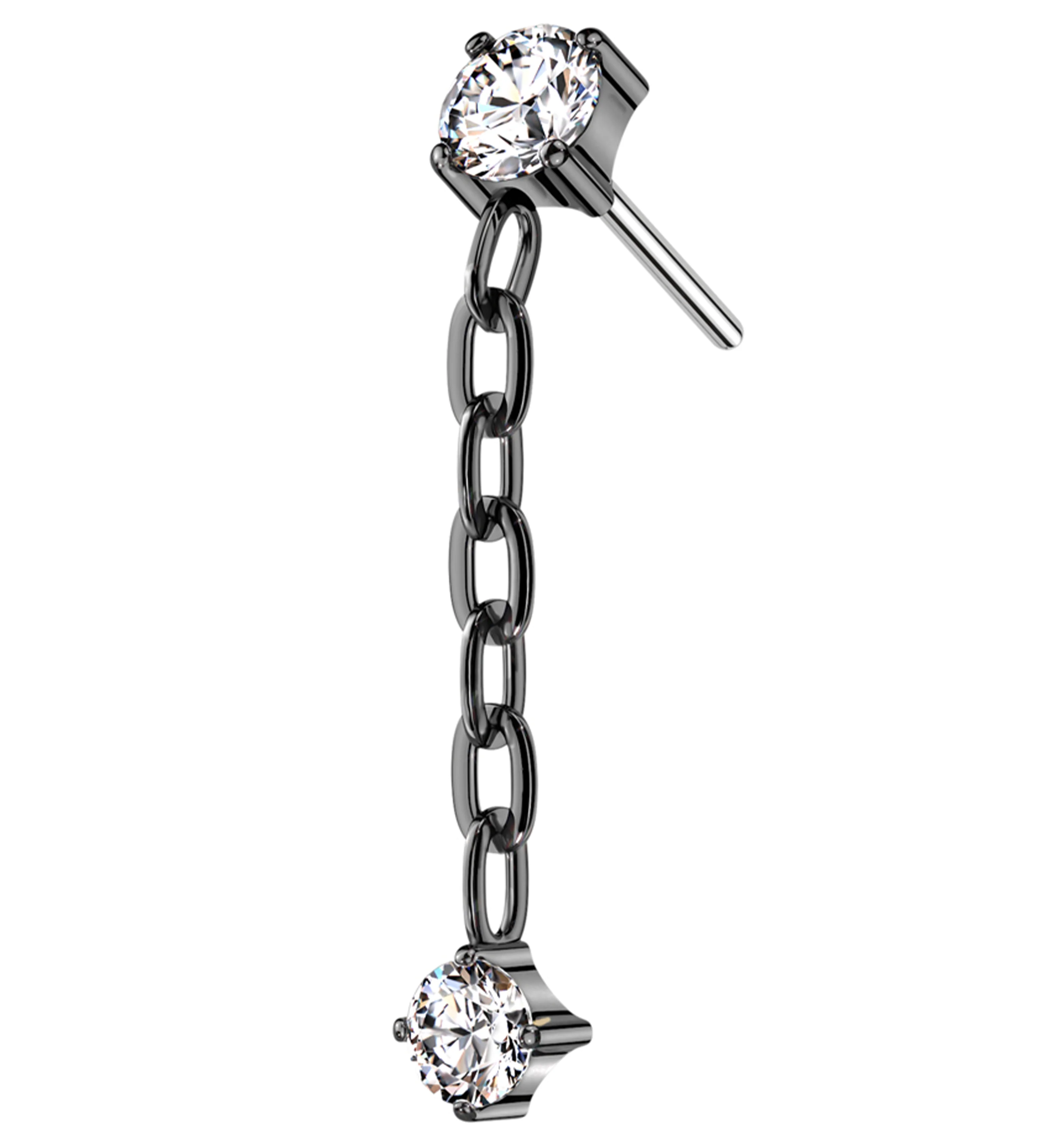 Black PVD Clear CZ Dangle Chain Titanium Threadless Top