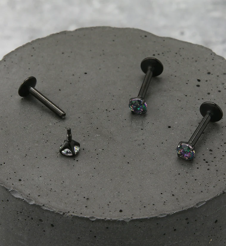 Black PVD Black Aurora CZ Prong Labret Stud (Convex Disk) - Image 2