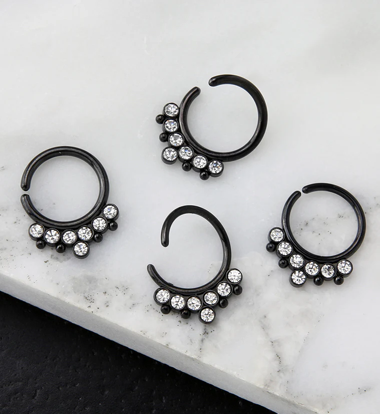 Black PVD Clear CZ Rally Annealed Seamless Hoop Ring - Image 2