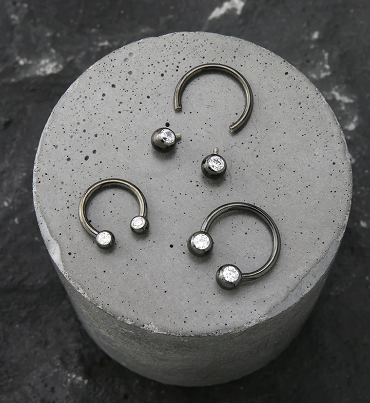 Black PVD Clear CZ Titanium Circular Barbell - Image 2