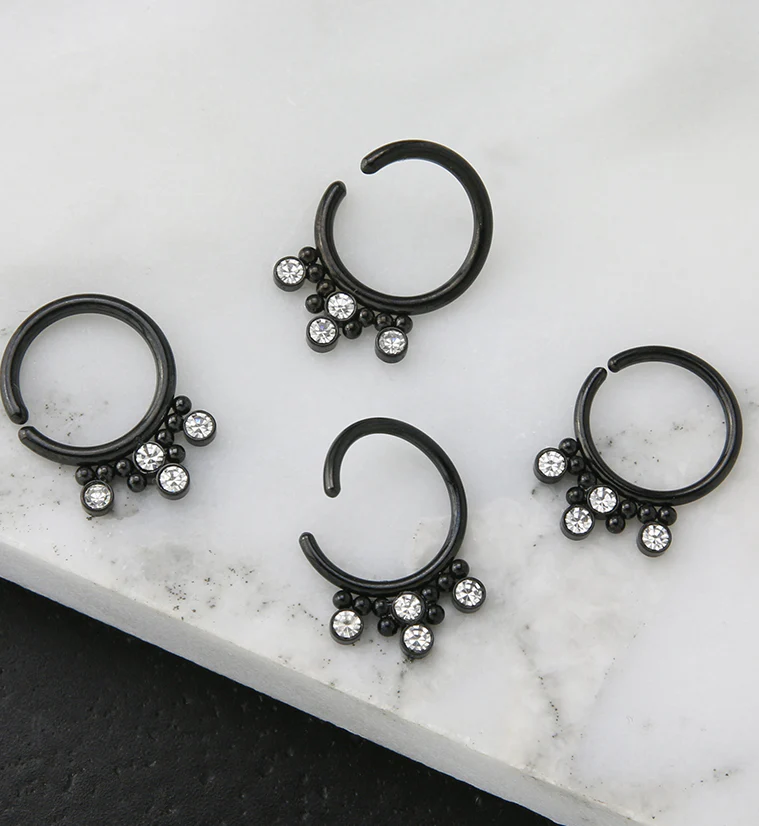 Black PVD Cluster Beaded CZ Annealed Seamless Hoop Ring - Image 2