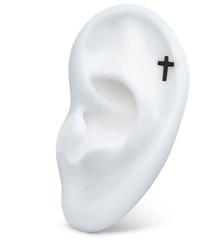Black PVD Cross Titanium Threadless Top - Image 3