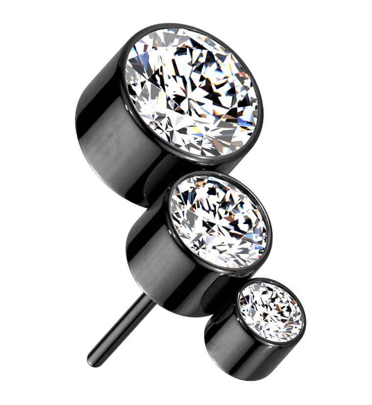 Black PVD Descend CZ Threadless Titanium Top
