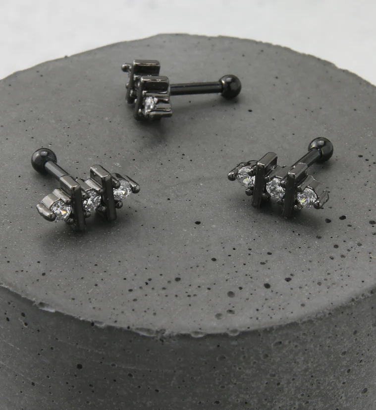 Black PVD Divide CZ Cartilage Barbell - Image 2