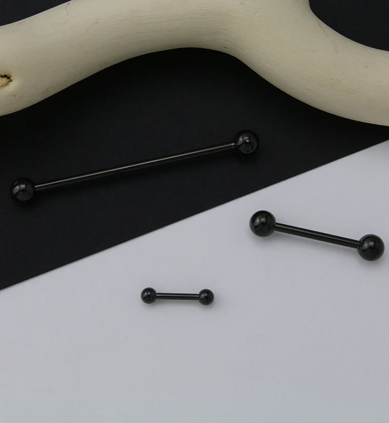 Black PVD Double Ball Titanium Barbell - Image 2